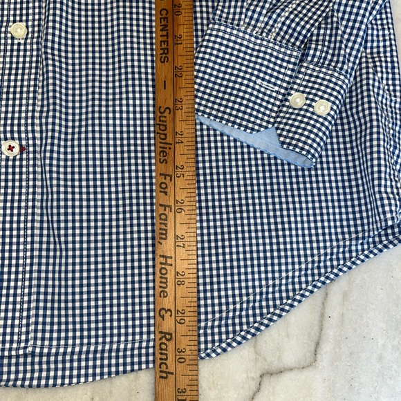 MENS IZOD LONG SLEEVE BUTTON DOWN NAVY BLUE GIHAM NON IRON WRINKLE FREE LARGE - Picture 6 of 7